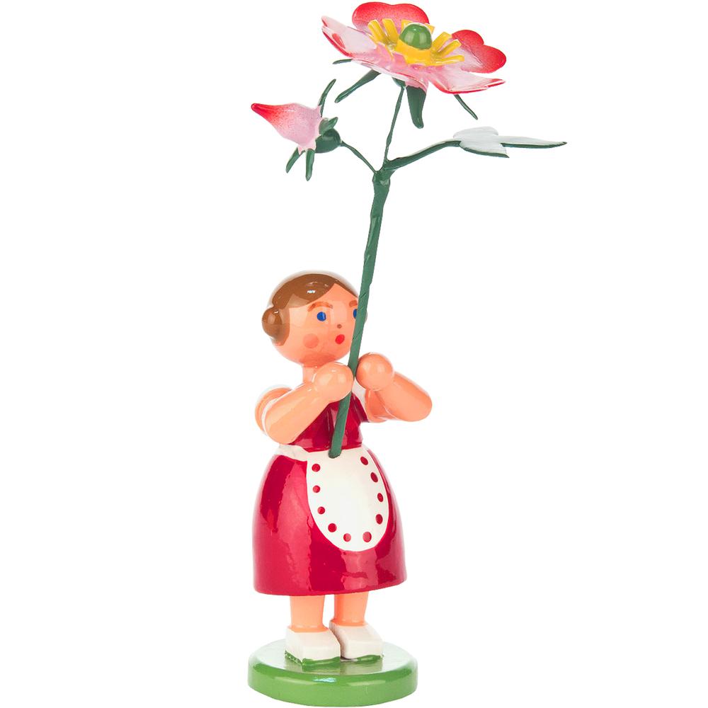 Dregeno Easter Figurine - Red Flower Girl - 4.5"H x 1.25"W x 1.25"D. Picture 1