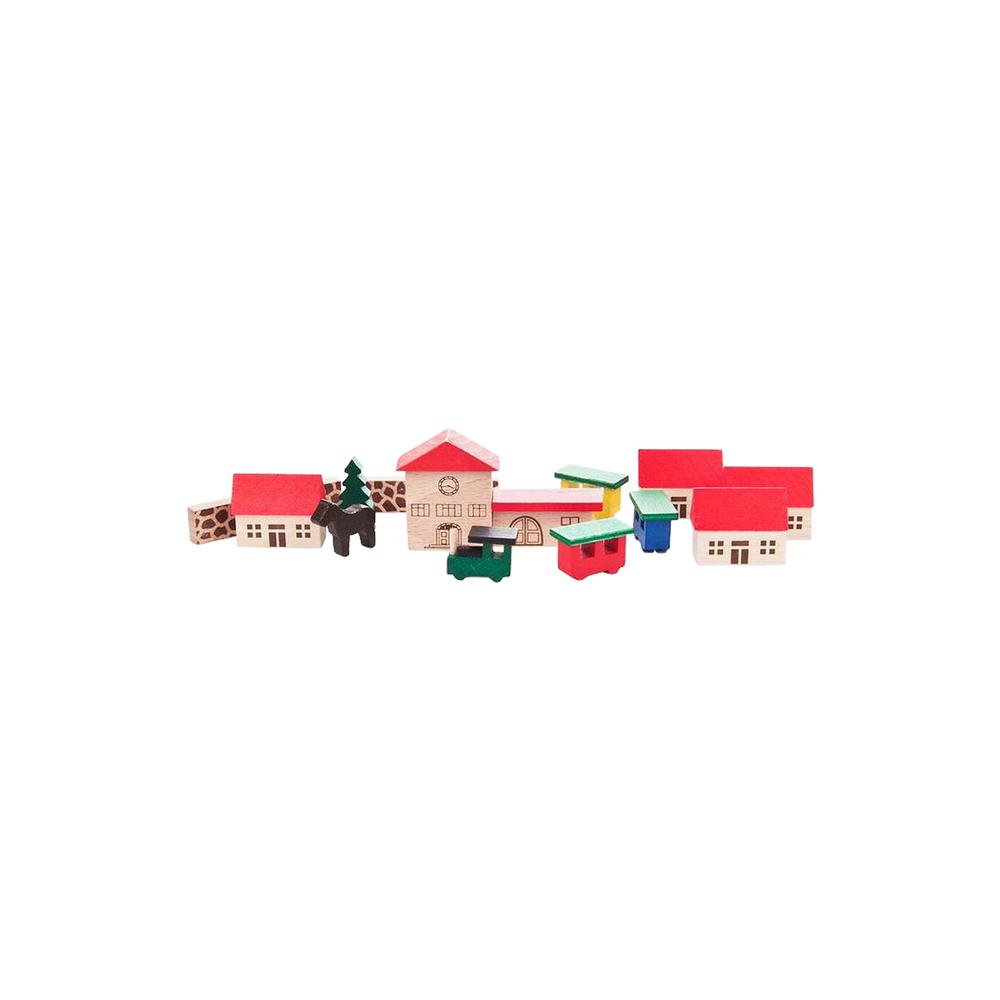 Dregeno Wooden Toy - Village with Train - 2.5"H x 4.25"W x 4.25"D. Picture 1