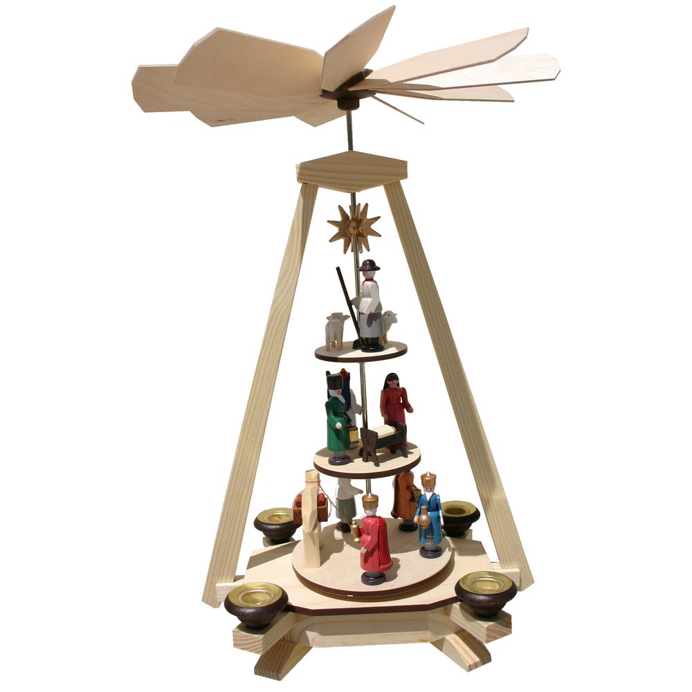 Dregno Pyramid with nativity scene, Wisemen, and shepherd on 3 different levels - 13.5"H x 8.5"W x 9"D. Picture 1