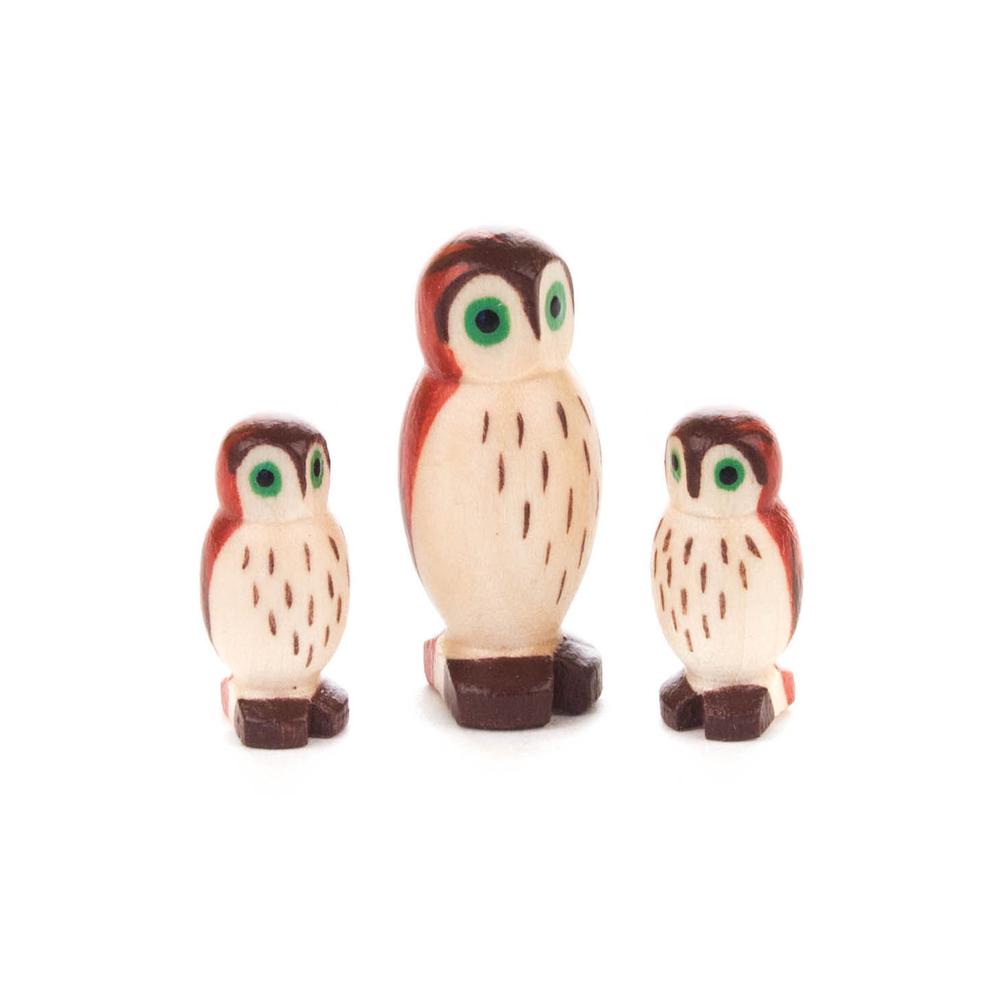 Dregeno Figures - Owl Family - Set of 3 - 1.5"H x .75"W x .75"D. Picture 1