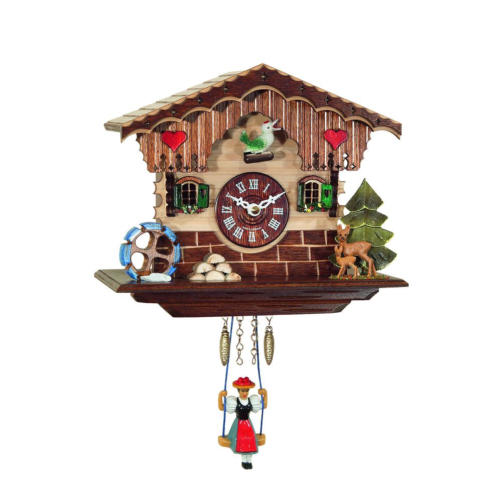0189SQ - Engstler Battery-operated Clock - Mini Size with Music/Chimes - 6.5"H x 7"W x 4.5"D. Picture 1