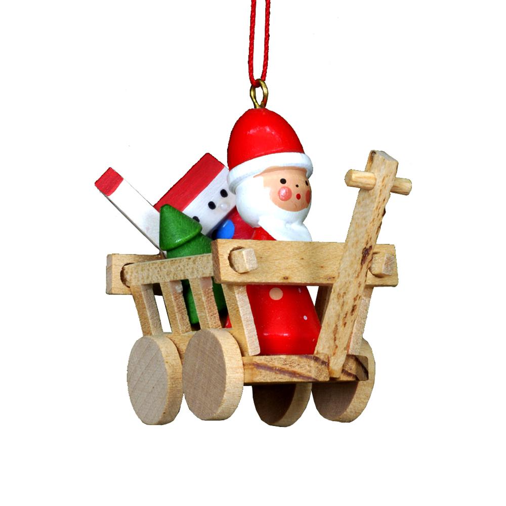 Christian Ulbricht Ornament - Santa on Wagon - 2"H x 1.5"W x 2"D. Picture 1