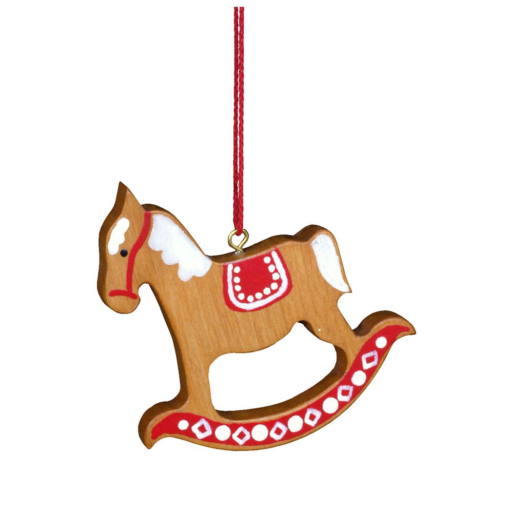 Christian Ulbricht Ornament - Rocking Horse Red/Brown - 2.5"H x 2.5"W x .25"D. Picture 1