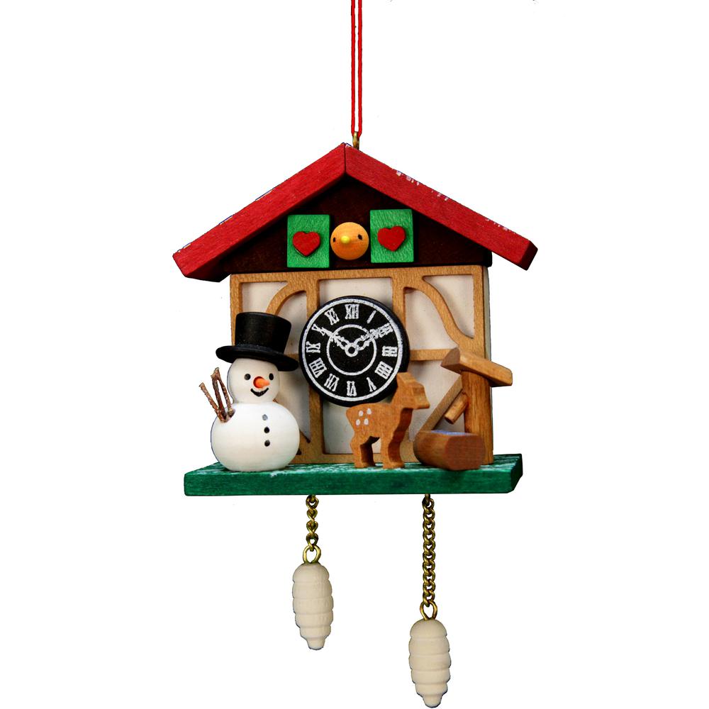 Christian Ulbricht Ornament - Cuckoo Clock Snowman - 4.5"H x 2.5"W x 1.5"D. Picture 1