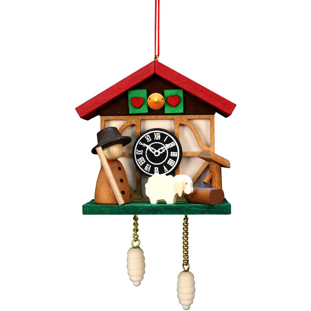 10-0567 - Christian Ulbricht Ornament - Cuckoo Clock Sheep - 4.5"H x 2.5"W x 1.5"D. Picture 1