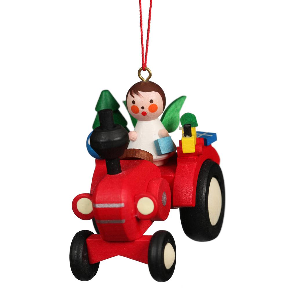 Christian Ulbircht Ornament - Tractor With Angel - 2.5"H x 2"W x 1"D. Picture 1