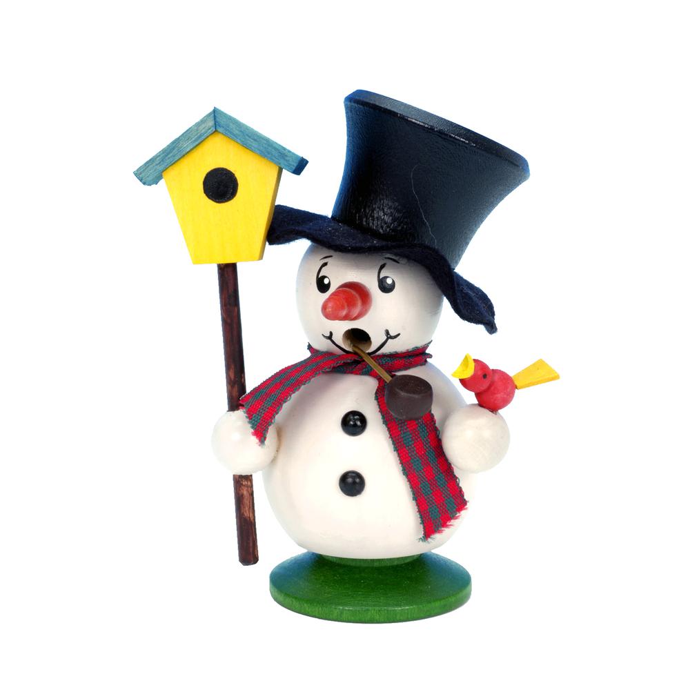 Christian Ulbricht Incense Burner - Snowman with Bird and Birdhouse - 4"H x 3.5"W x 2.5"D. Picture 1