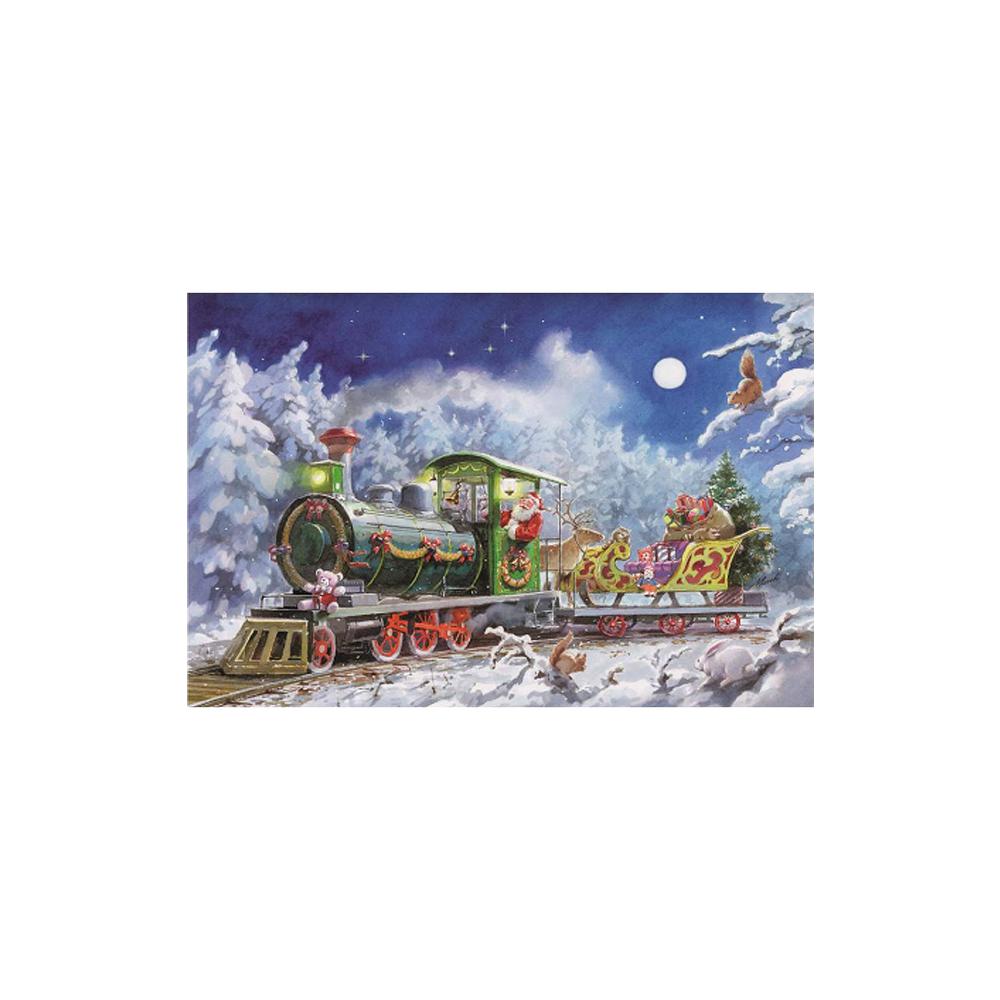 Korsch Advent - Santa in Train - 8.25"H x 11.75"W x .1"D. Picture 1