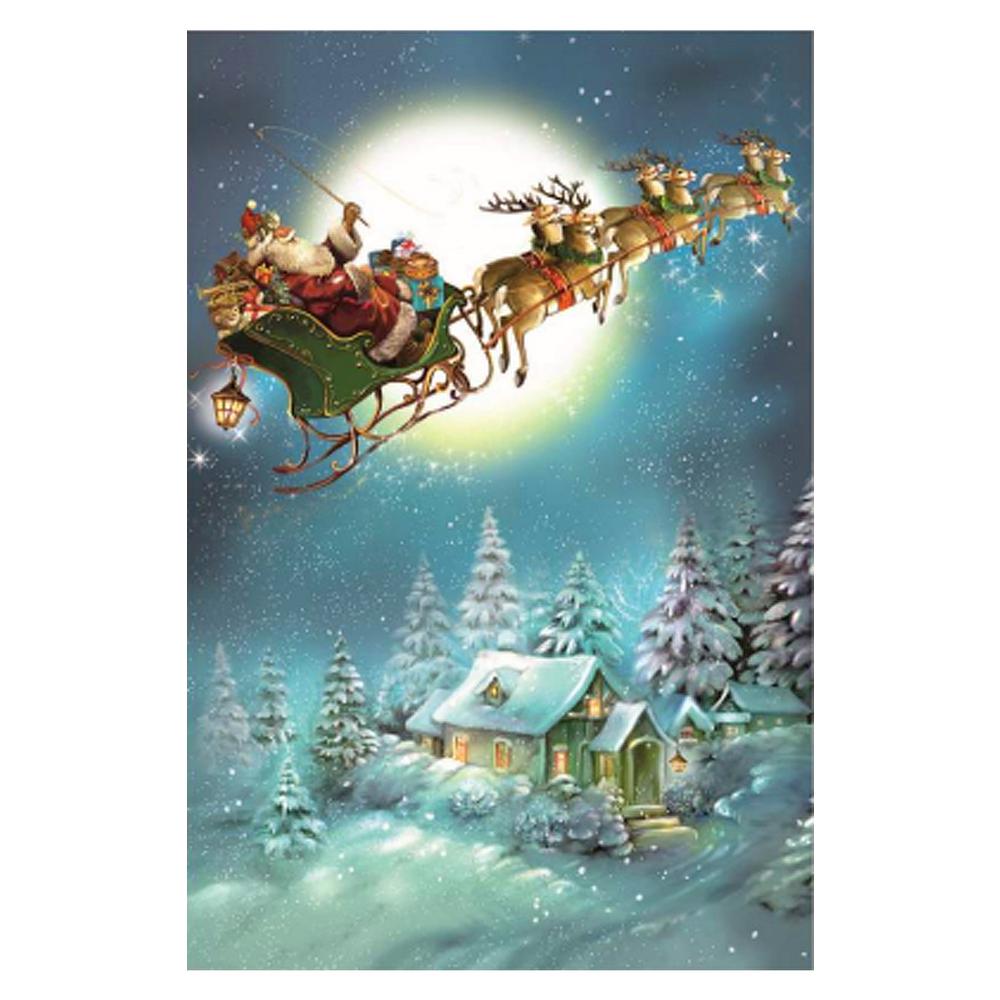 10440 - Korsch Advent - Santa with Sleigh and Reindeer - 11.75"H x 8.25"W x .1"D. Picture 1
