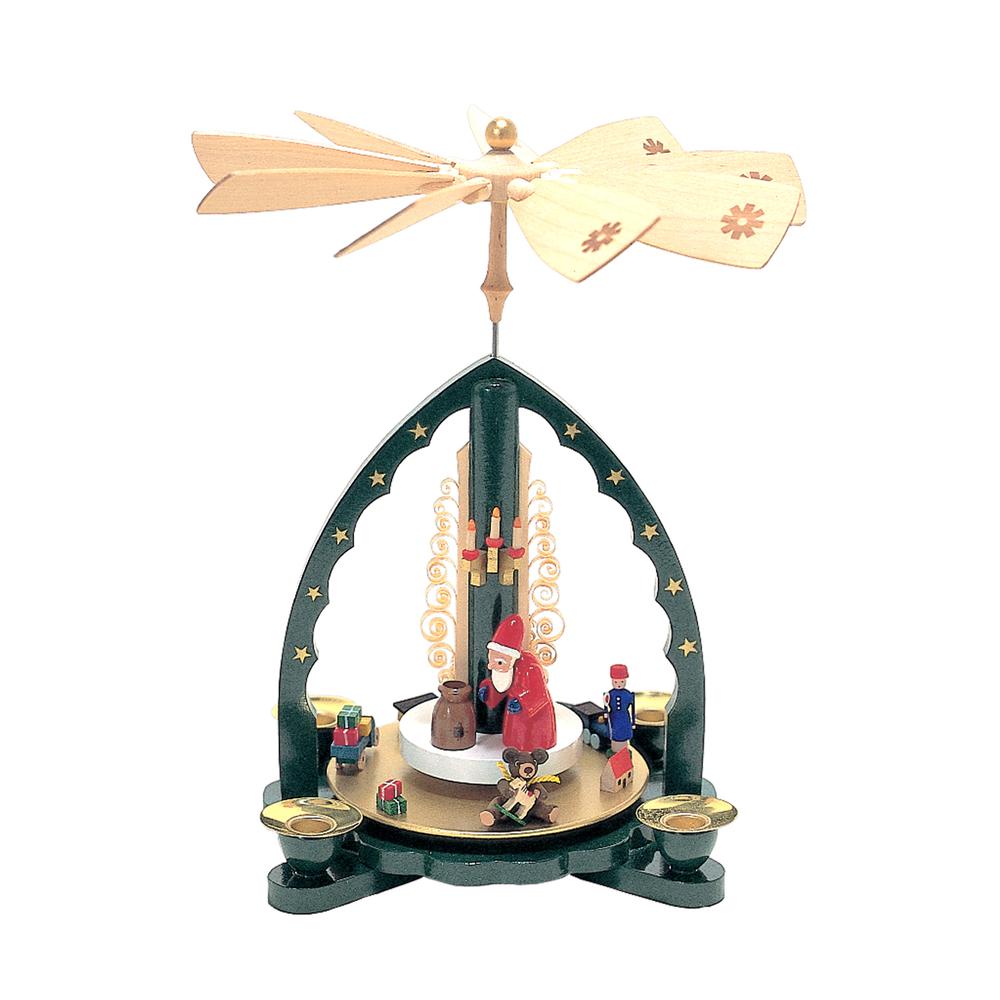 16027 - Richard Glaesser Pyramid - Santa and Toys - 10.5"H x 9"W x 9"D. Picture 1
