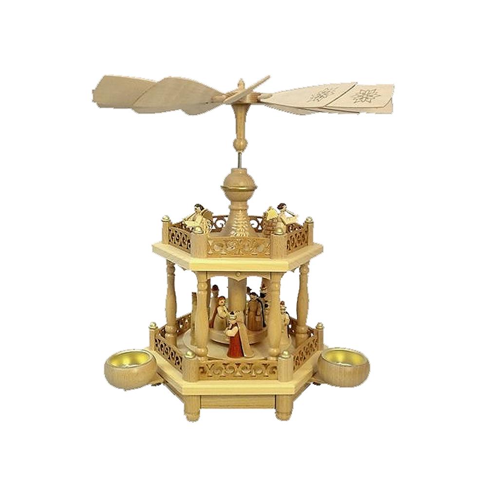 16701 - Richard Glaesser Pyramid - 2 tiers Nativity Scene and Angel Musicians - 13.5"H x 12.5"W x 12.5". Picture 1