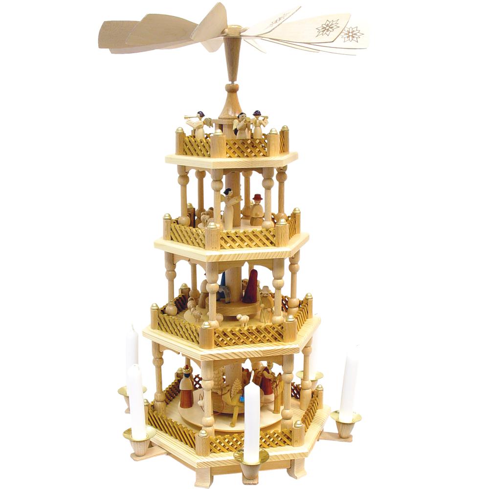 16722 - Richard Glaesser Pyramid - 4 tiers - Nativity Scene. Wise Men, Shepherds and Angels - 21"H x 12.5"W x 12.5"D. Picture 1
