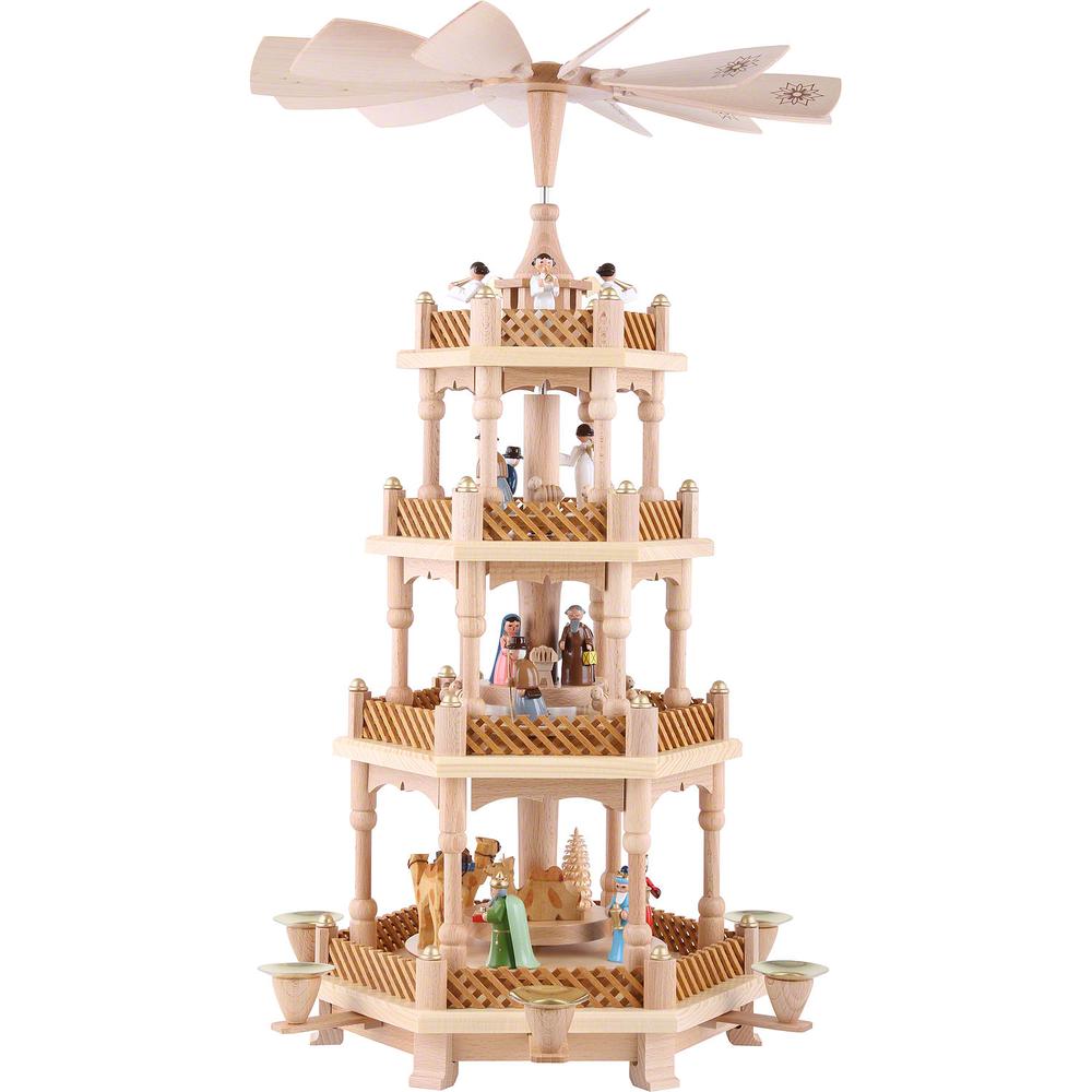 16723 - Richard Glaesser Pyramid - 4 tiers - Nativity Scene, Wise men, Shepherds and Angels - 21"H x 12.5"W x 12.5"D. Picture 1