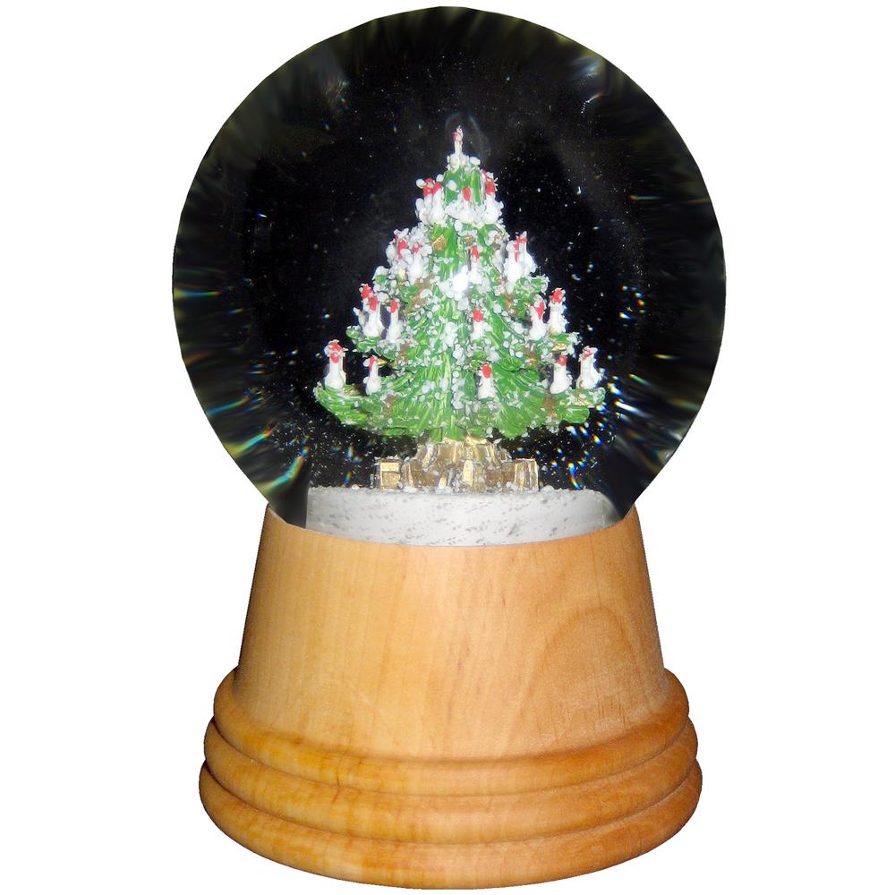 2404 - Perzy Snowglobe - Medium Christmas tree with wooden base - 5"H x 3"W x 3"D. Picture 1