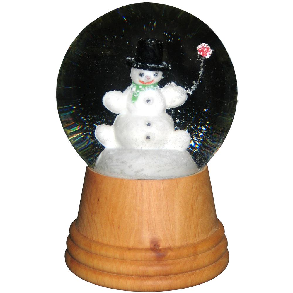 2406 - Perzy Snowglobe - Medium Snowman with wooden base - 5"H x 3"W x 3"D. The main picture.
