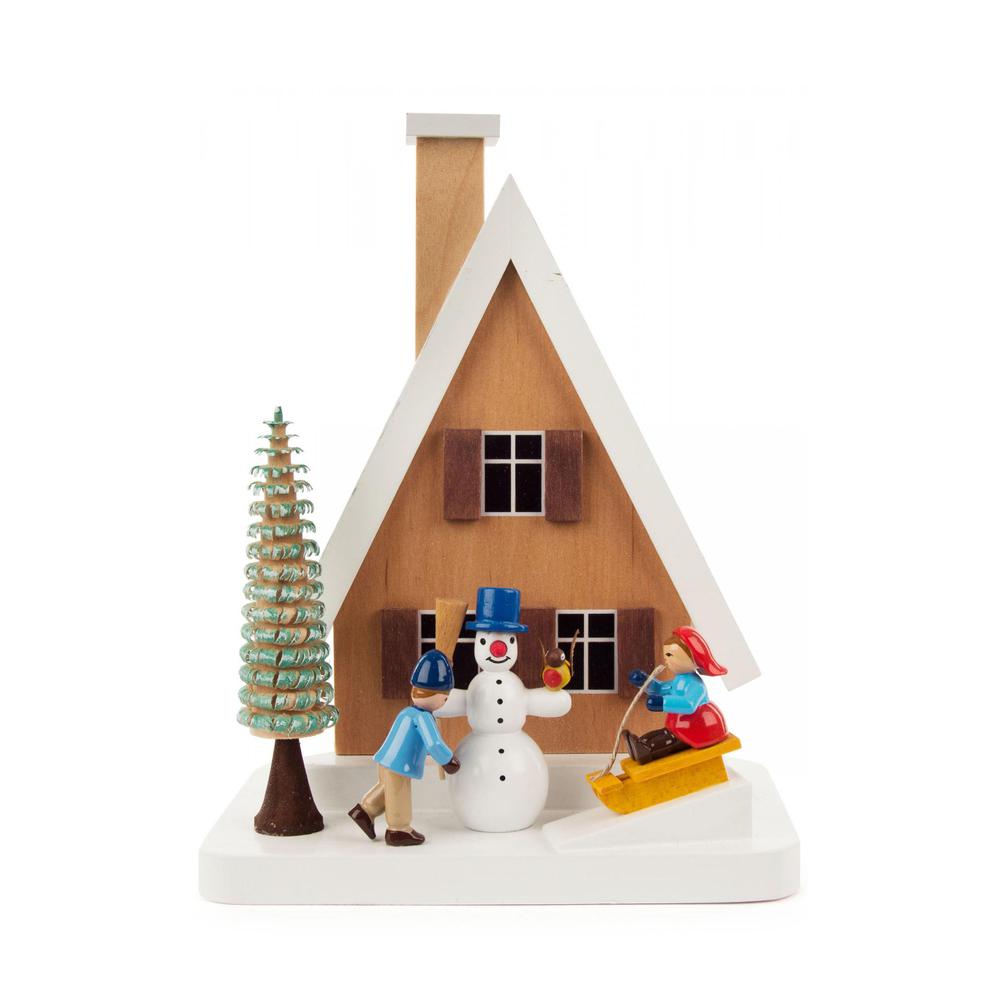 Richard Glaesser Incense Burner - Smokehouse With Snowman - 7"H x 5.5"W x 3.75"D. Picture 1
