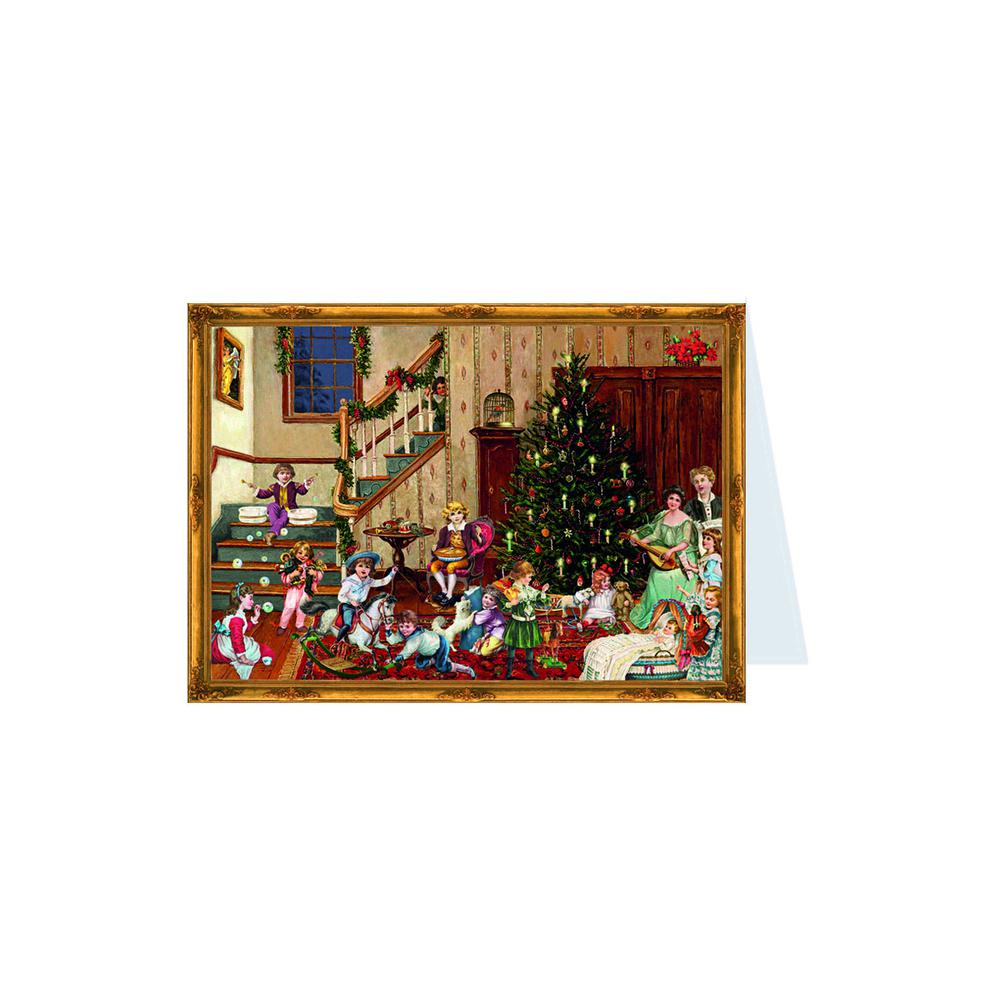 Sellmer Advent Postcard - Victorian Living Room Christmas - 4.5"H x 6"W x .1"D. Picture 1
