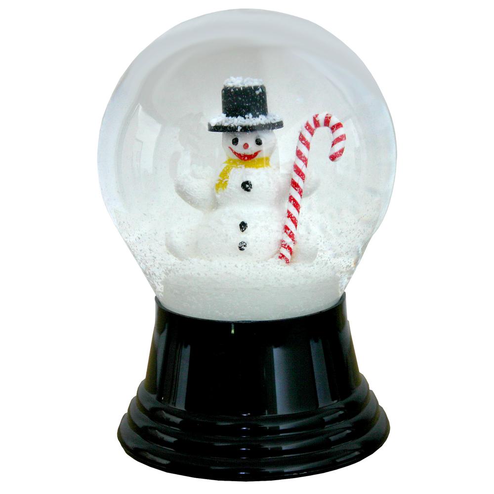 Perzy Snowglobe, Medium Snowman with Canycane - 5"H x 3"W x 3"D. Picture 1
