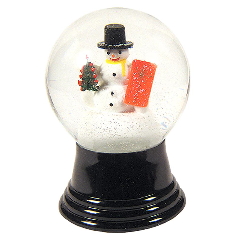 Perzy Snowglobe, Medium Snowman with gift - 5"H x 3"W x 3"D. The main picture.