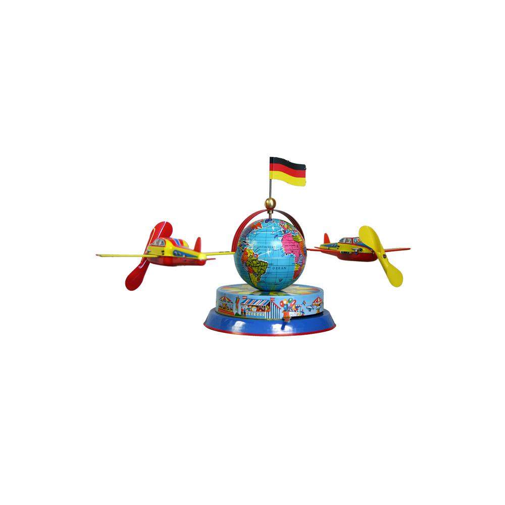 RM575 - German Collectible Tin Toy - Airplanes Circling Globe - 6.5"H x 13"W x 5"D. Picture 1