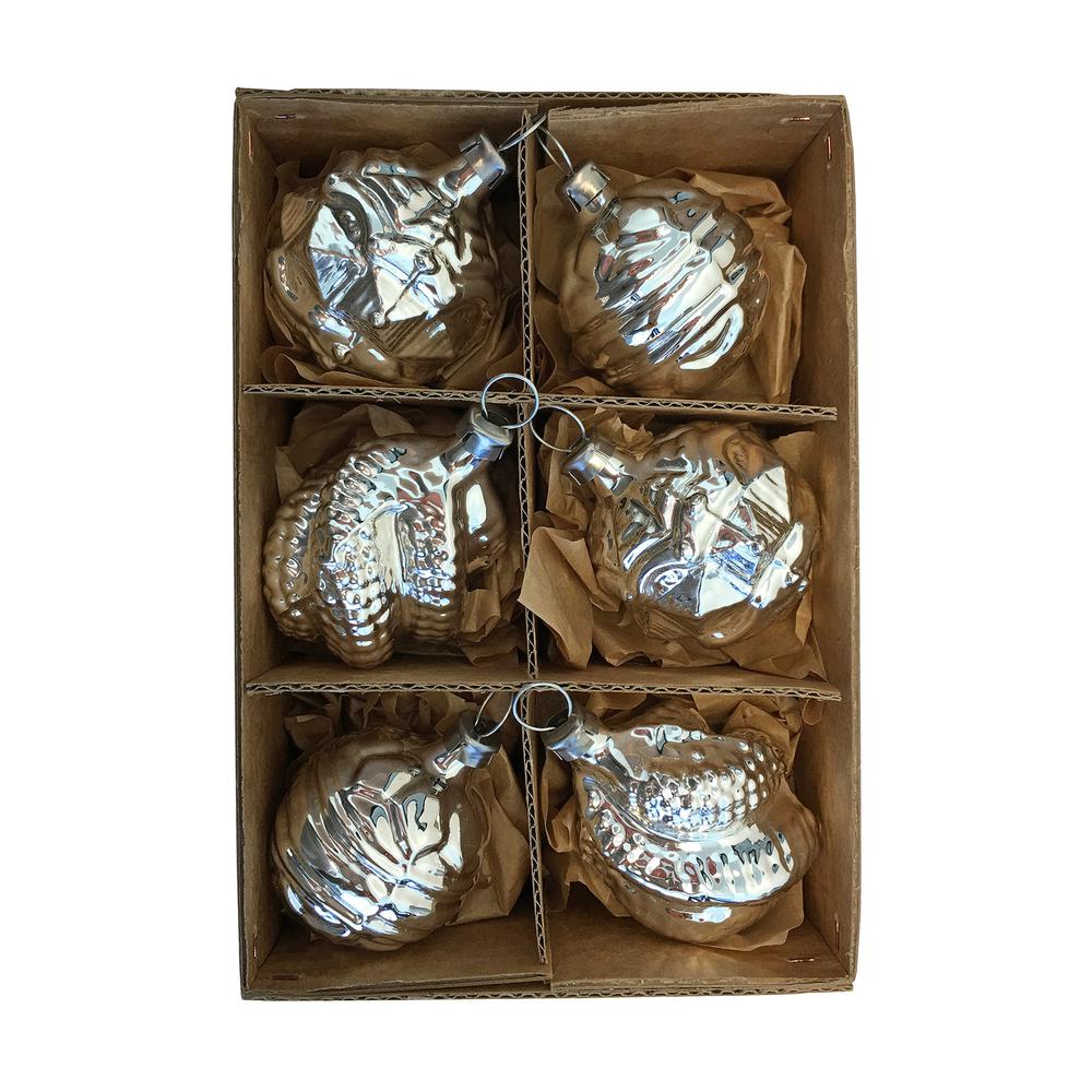 Nostalgie Ornament - Assorted Silver Glass Ornaments - Box of 6 - 2"H x 1.5"W x 1.5"D. The main picture.