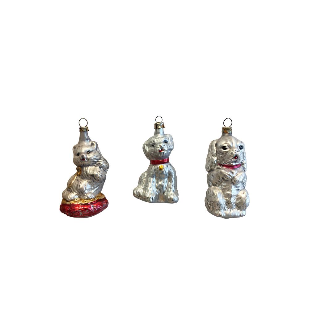 Nostalgie Ornament - Assorted Glass Pets - Set of 3 - 4"H x 2"W x 1.75"D. Picture 1