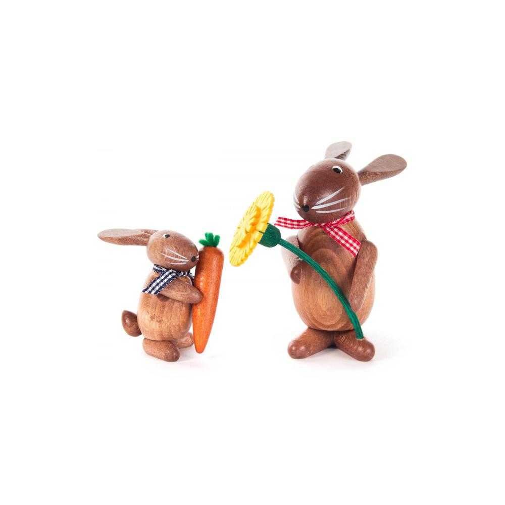 Dregeno Easter Figures - Bunnies With Mayflower and Carrot (Set 2) - 3.5"H x 2.5"W x 4"D. The main picture.