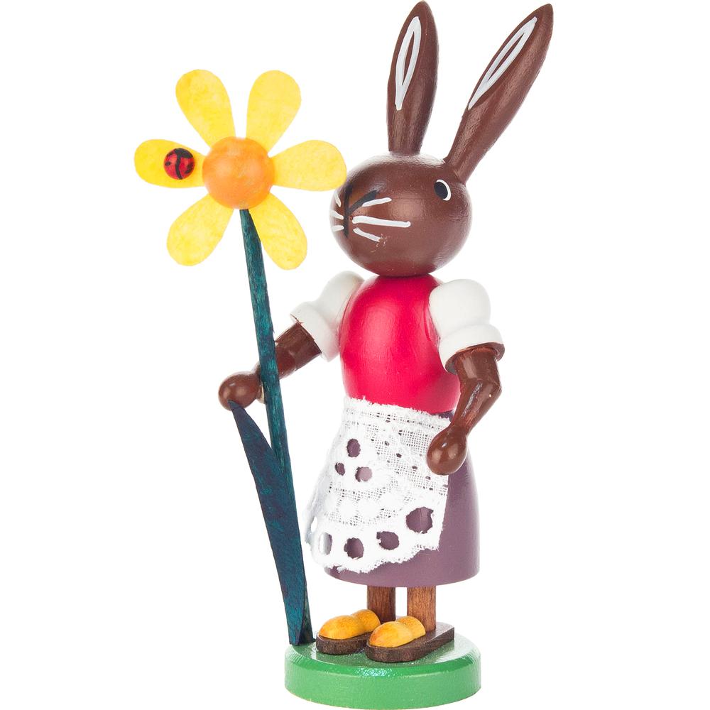 Dregeno Easter Figure - Rabbit with Flower - 4"H x 1.75"W x 1.25"D. Picture 1