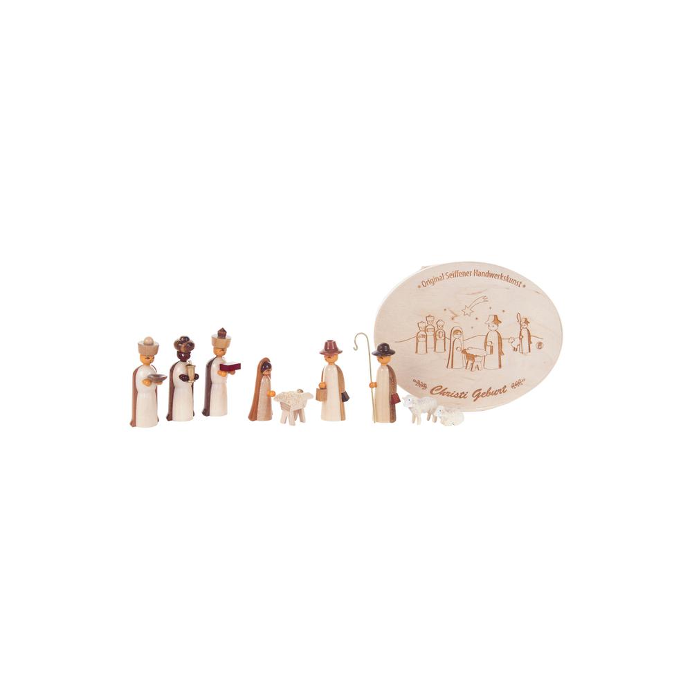 225-263NS - Dregeno Chip Box - Natural Nativity with 3 Wise Men - 2"H x 5"W x 4"D. Picture 1