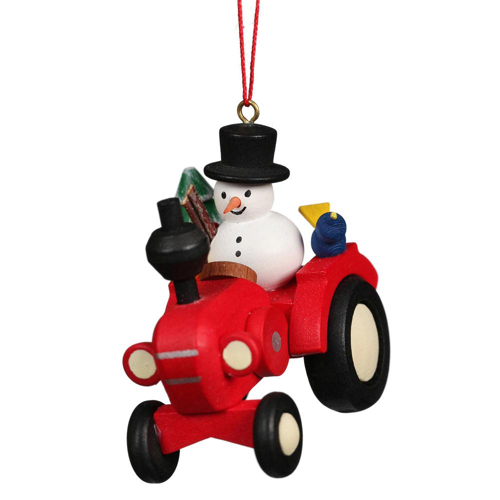 Christian Ulbricht Ornament - Tractor With Snowman - 2.5"H x 2"W x 1"D. Picture 1