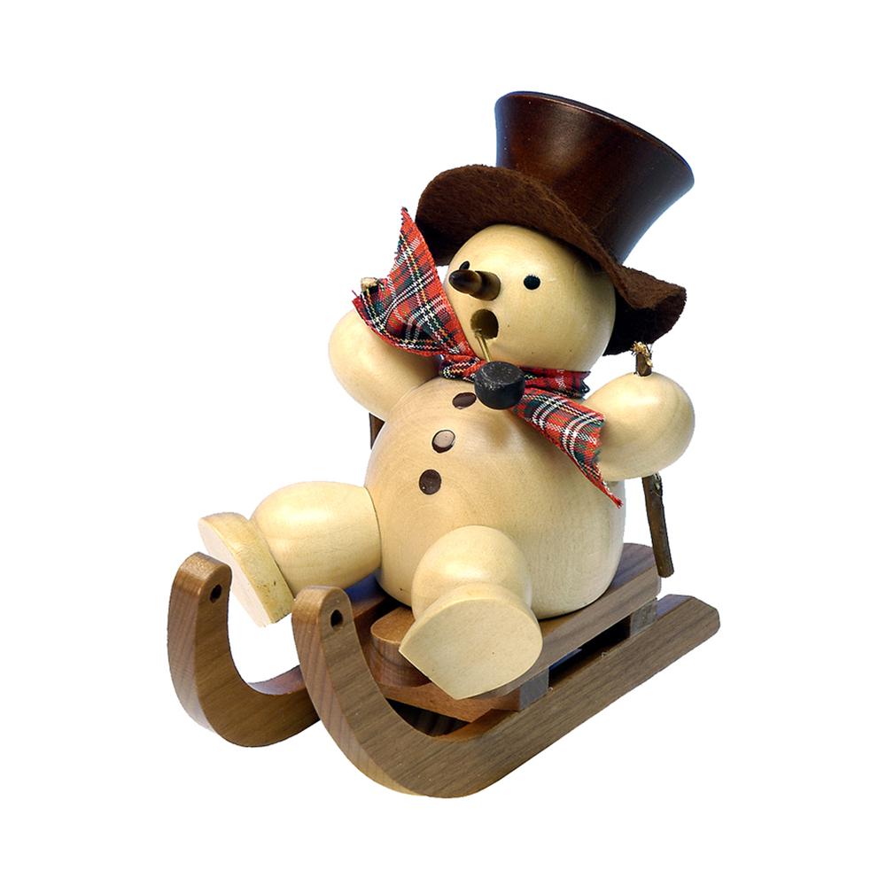 Christian Ulbricht Incense Burner - Snowman with Sled (Natural) - 5"H x 3.5"W x 5"D. Picture 1