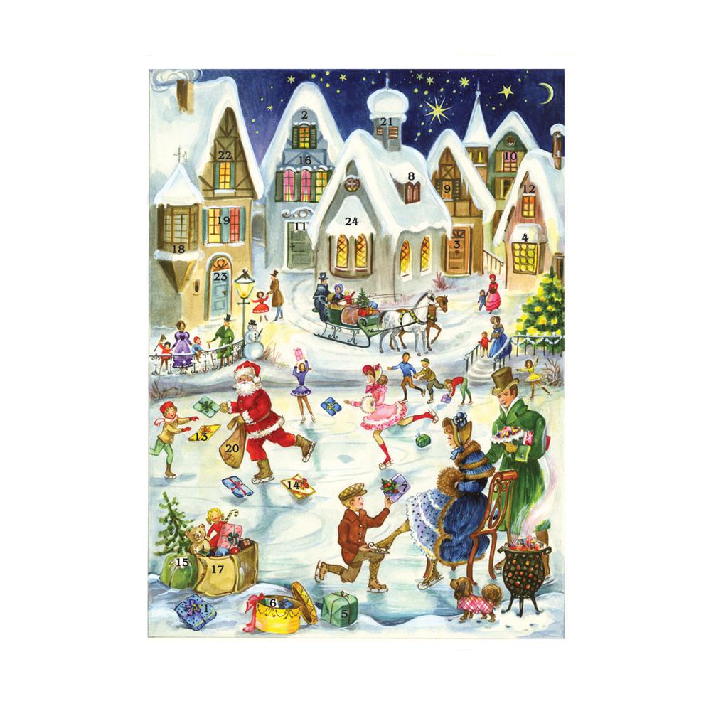 Sellmer Advent Cards - Skating Scene - 6"H x 4.5"W x .1"D. Picture 1