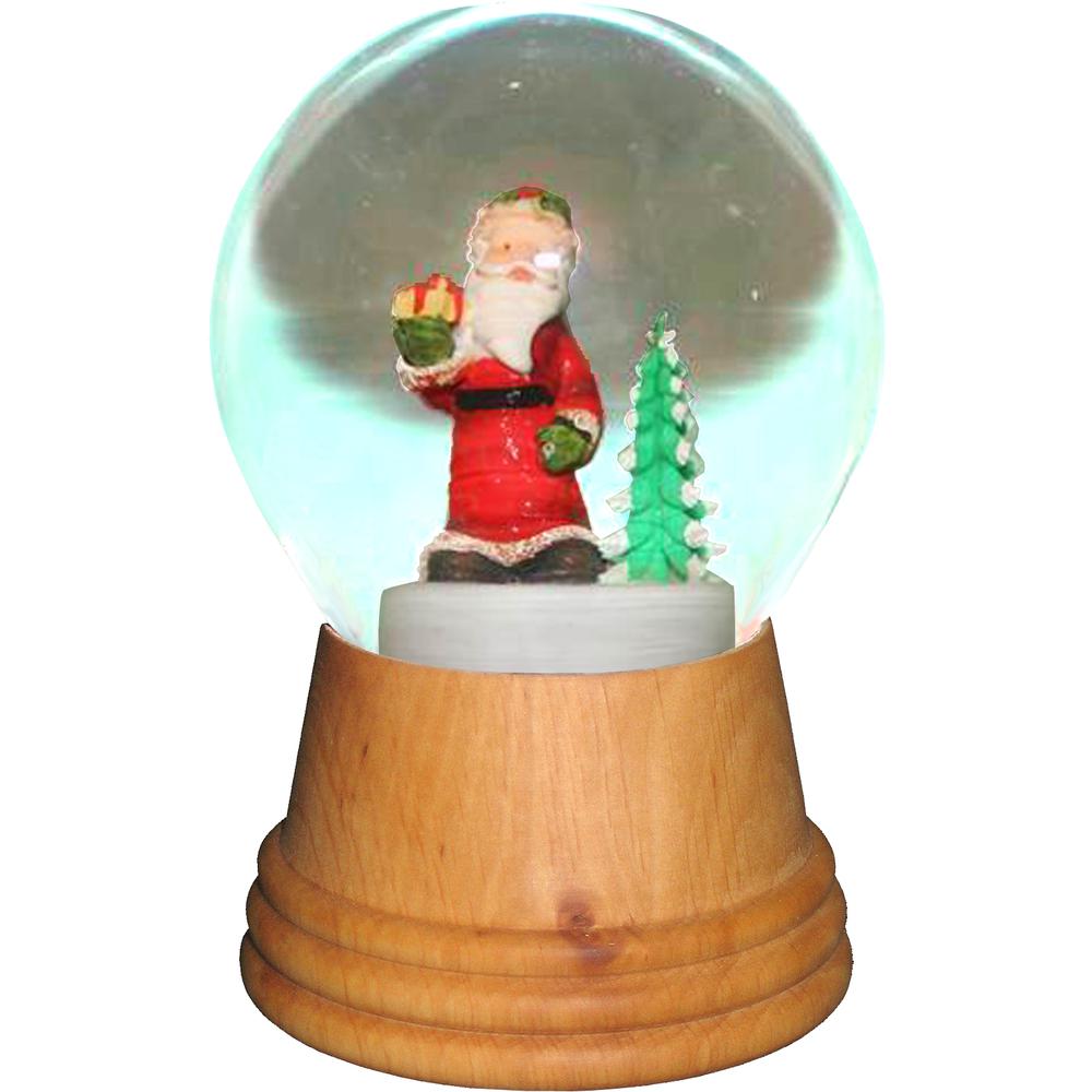 2552 - Perzy Snowglobe - Medium Santa with Tree with wooden base - 5"H x 3.5"W x 3.5"D. Picture 1