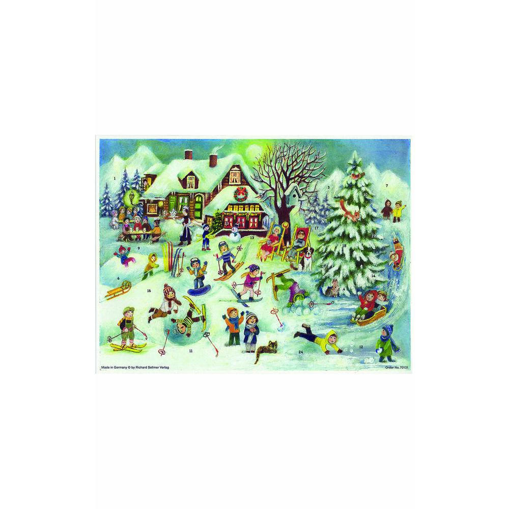 Sellmer Advent - Ski Hut with Children Playing - 10.5"H x 14.5"W x .1"D. Picture 1