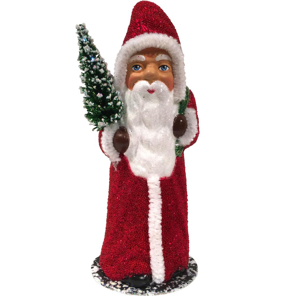 Schaller Paper Mache Candy Container - Santa Red Beaded Coat - 7"H x 2.75"W x 2.75"D. Picture 2