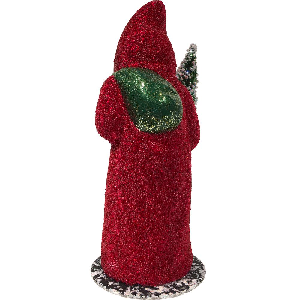 Schaller Paper Mache Candy Container - Santa Red Beaded Coat - 7"H x 2.75"W x 2.75"D. Picture 1