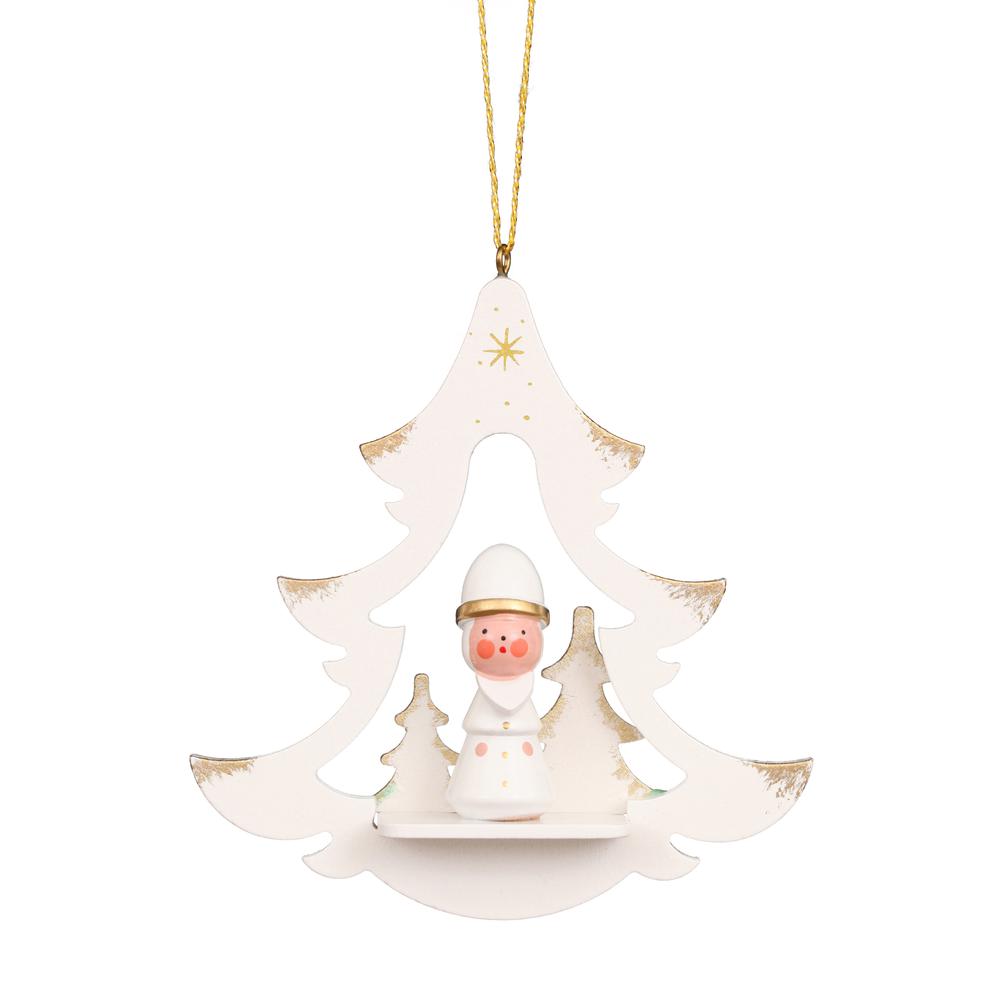 Christian Ulbricht Ornament - White Star With Santa and Trees - 4"H x 3.25"W x 1"D. Picture 1