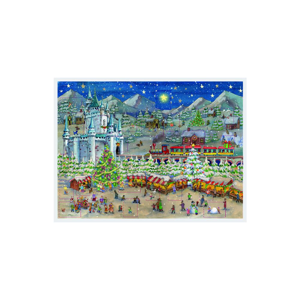 Sellmer Advent - Christmas Market at Neuschwanstein (With Envelope) - 11"H x 15"W x 0.1"D. Picture 1