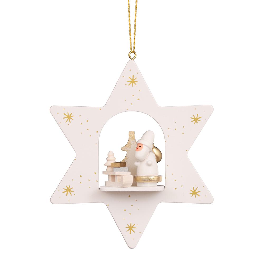 Christian Ulbricht Ornament - White Star With Santa and Sled. Picture 1