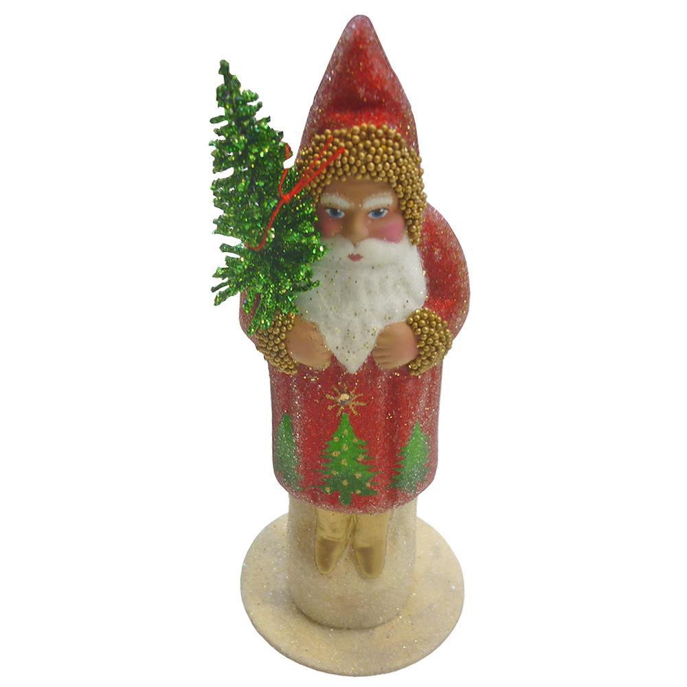 1915 - Schaller Paper Mache Candy Container - Santa With Swarovski Crystal - 6"H x 2.25"W x 1.75"D. The main picture.