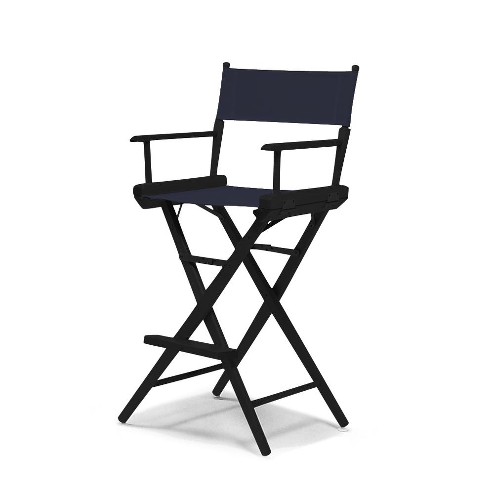 Telescope Casual World Famous Bar Height Director Chair With Black Finish and Navy Fabric. Picture 1