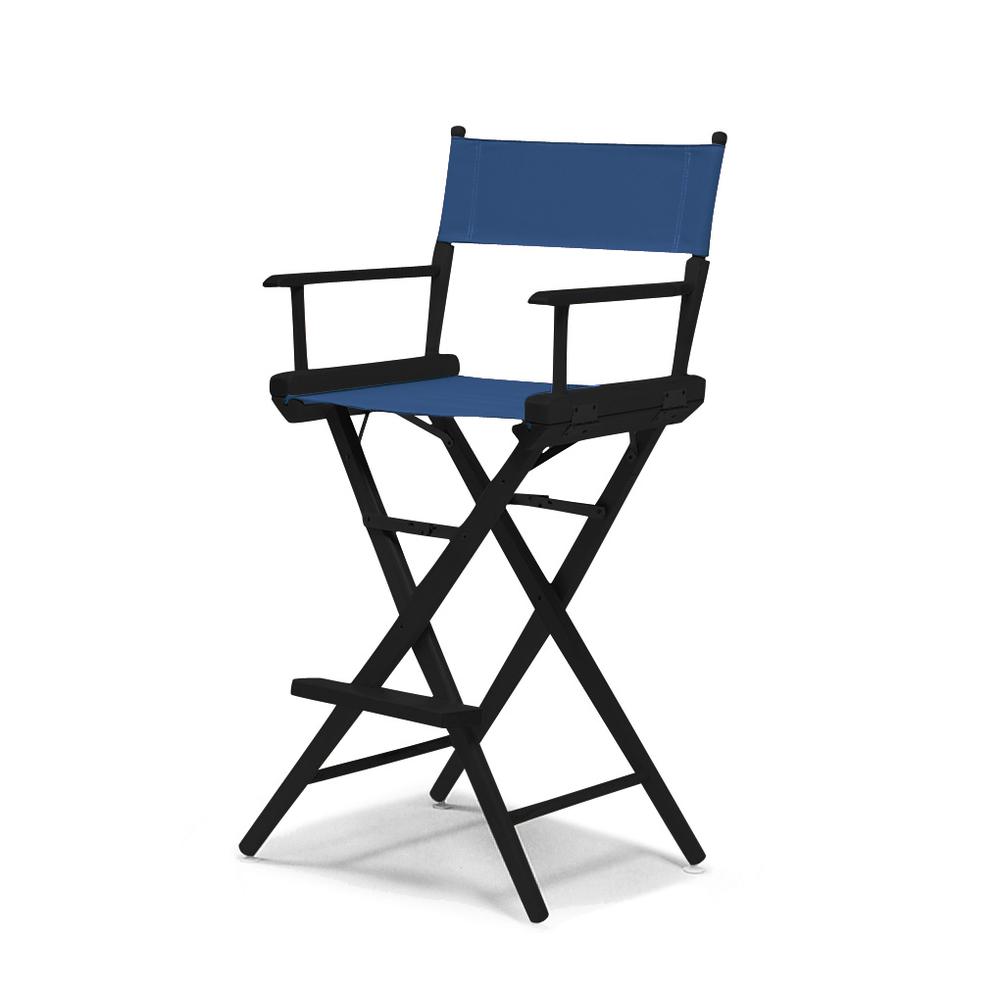 Telescope Casual World Famous Bar Height Director Chair With Black Finish and Blue Fabric. Picture 1