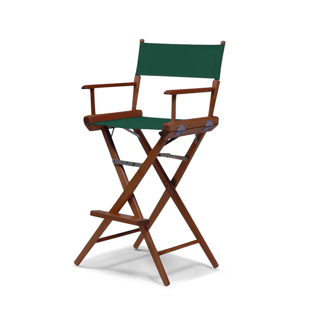 Telescope Casual World Famous Bar Height Director Chair With Walnut Stain Finish and Forest Green Fabric. Picture 1