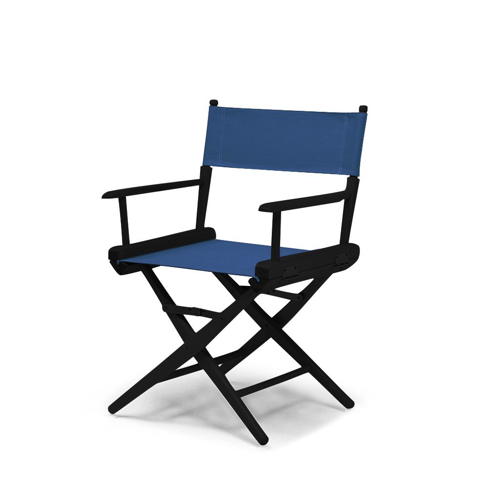 Telescope Casual World Famous Dining Height Director Chair With Black Finish and Blue Fabric. Picture 1