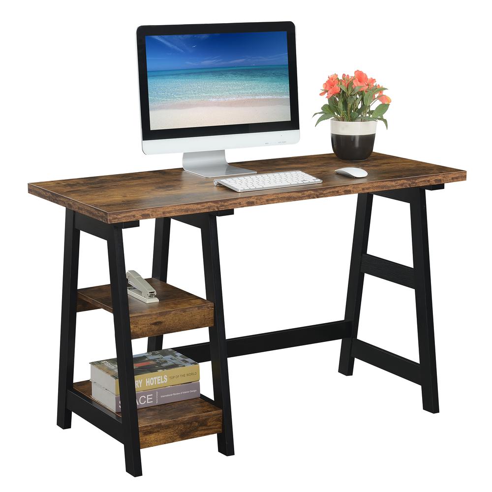 Designs2Go Trestle Desk with Shelves, Barnwood/Black. Picture 1