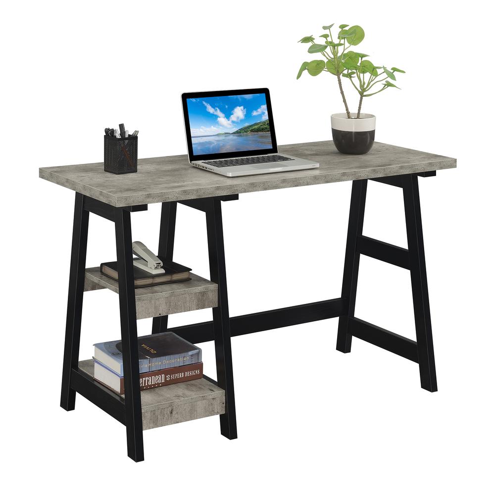 Designs2Go Trestle Desk with Shelves, Faux Birch/Black. Picture 1