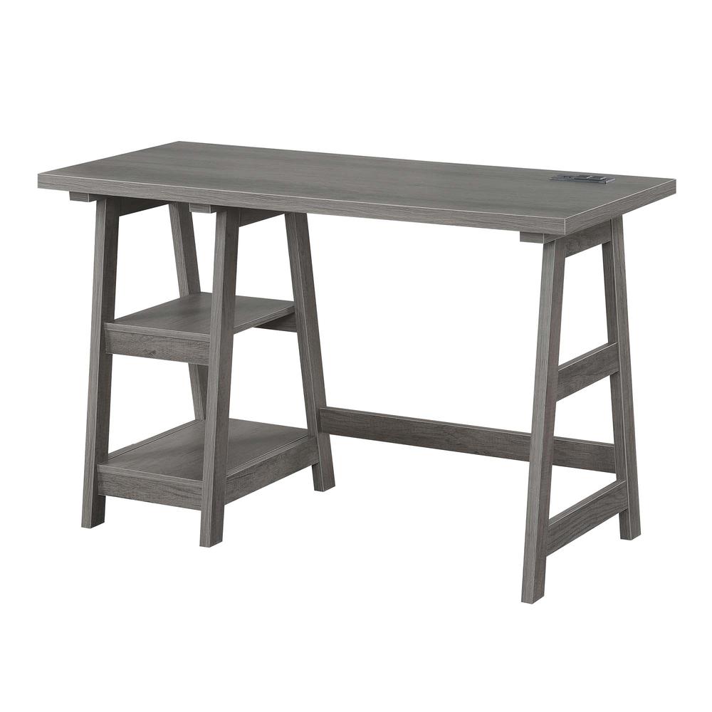 Designs2Go Trestle Desk with Charging Station, Charcoal Gray. Picture 1