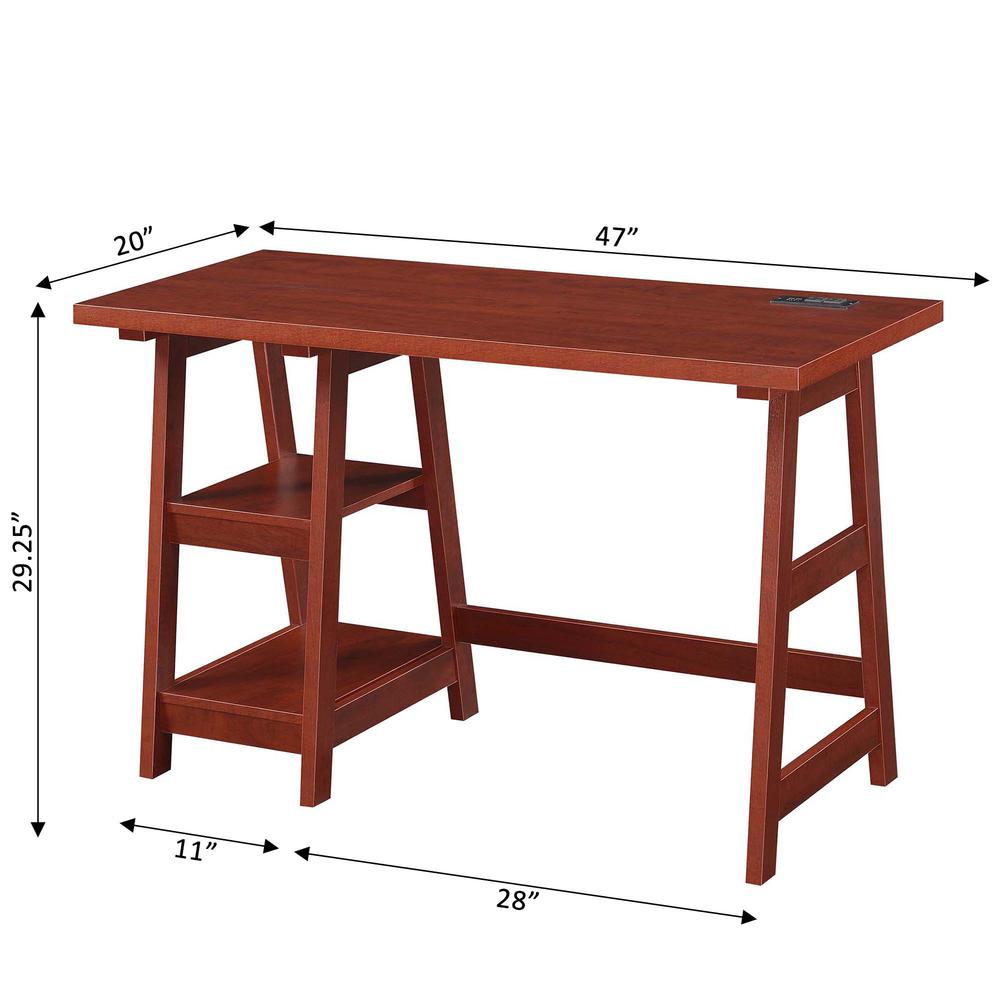 Designs2Go Trestle Desk with Charging Station, Cherry. Picture 4