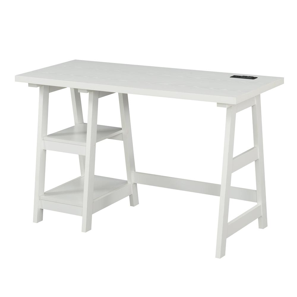 Designs2Go Trestle Desk with Charging Station, White. Picture 1