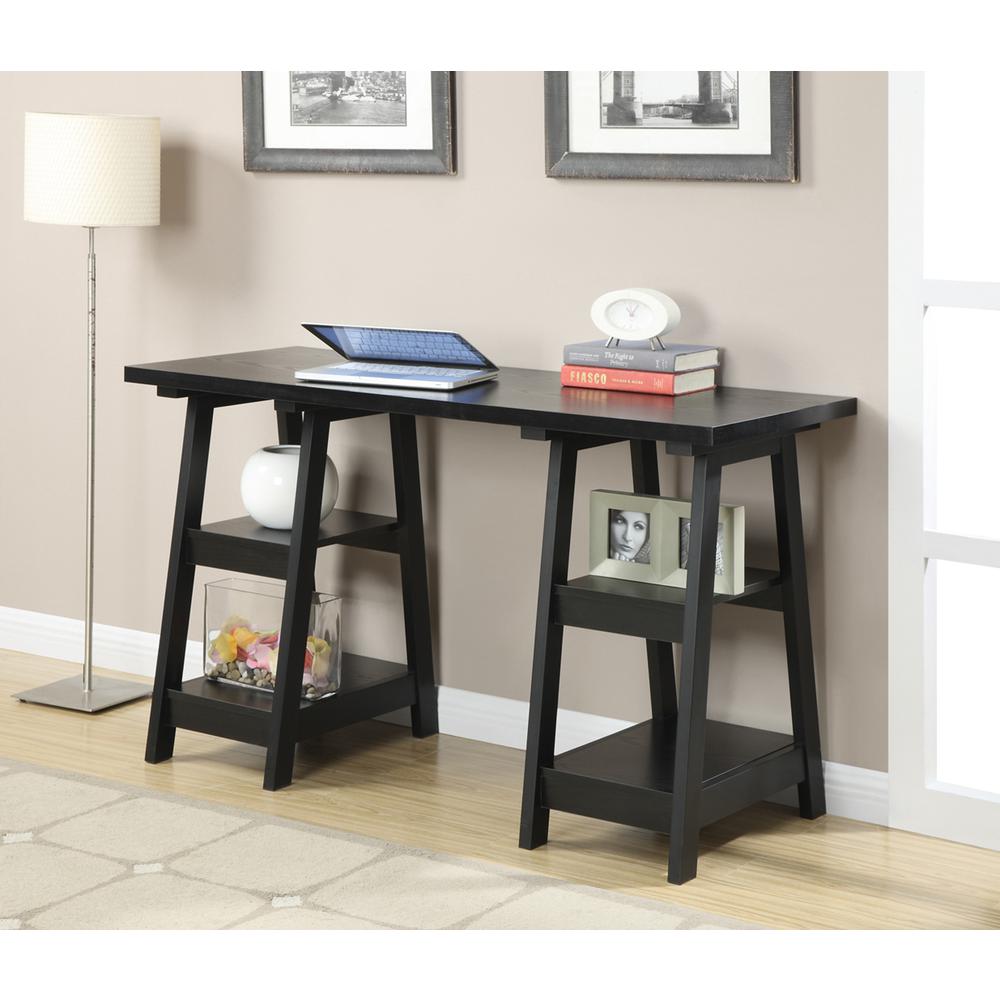 Designs2Go Double Trestle Desk with Shelves. Picture 1